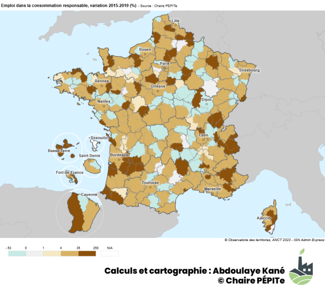 Emploi dans la consommation responsable, variation 2015 2019 (%)