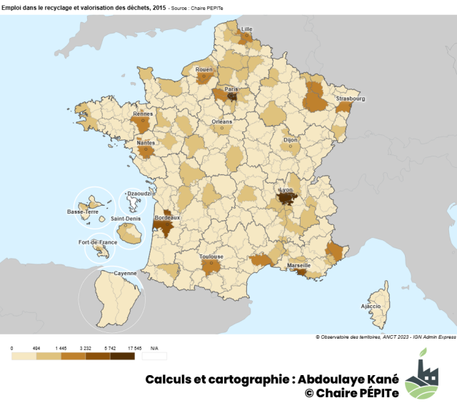 Emploi dans le recyclage et valorisation des déchets, 2015