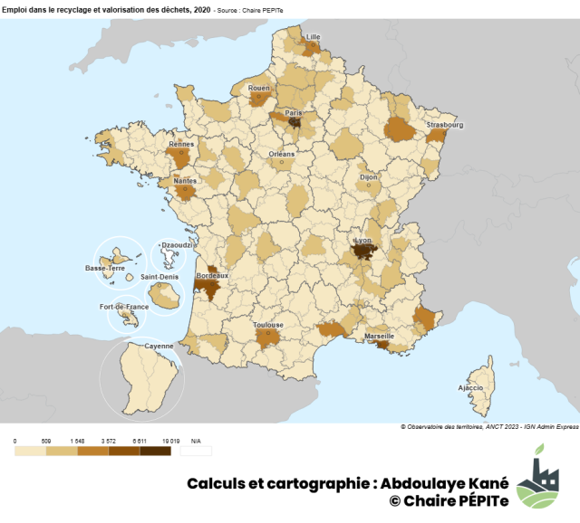 Emploi dans le recyclage et valorisation des déchets, 2020